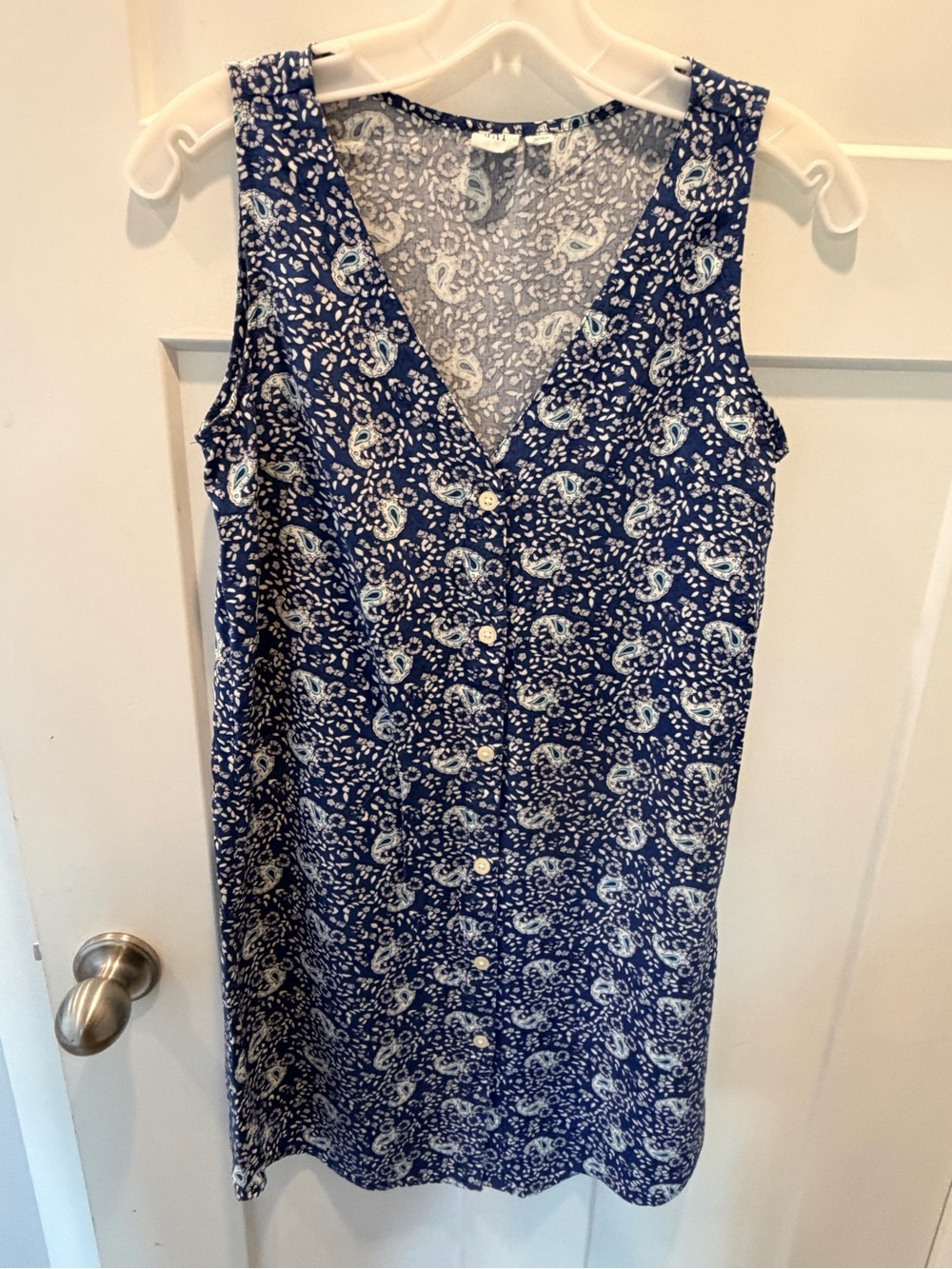GAP Blue White Paisley Sleeveless Rayon Dress XS Button Front Summer Dress